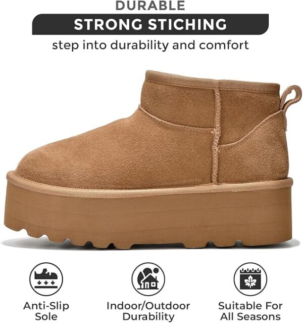 Genuine suede, faux fur lining, comfortable winter slip-on design - Hippie Women's Platform Ankle Boots with 5mm thickening -, wide and comfortable footwear - Image 2